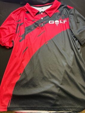 Red & Black Men's Golf Polo Shirt (XL)